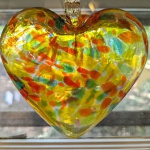 Hand Blown Glass Heart Ornament (Multicolor)